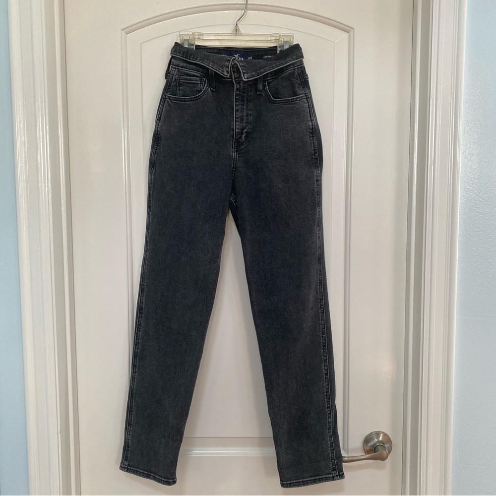 Hollister Fold Over Ultra High Rise Mom Black Jeans Size 23